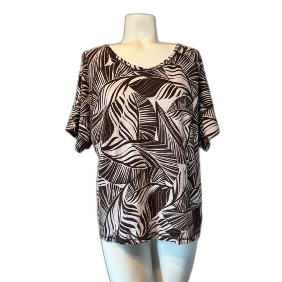 Chico's Brown and Off-white Leaf Print Blouse Top 3 16 XL - Picture 7 of 7